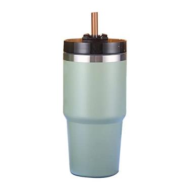 Imagem de Copo Isolado com Tampa e Canudo Reutilizável Garrafa de Água Aço Inoxidável 304 Café Gelado para Viagem Carro Academia Fitness Bebidas Quentes Frias