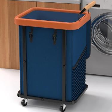 Imagem de 230 L (60 galões) classificador de roupas moderno extra grande 3 seções com tampa, cesto de rodinhas com alça, carrinho de armazenamento organizador com moldura de metal resistente para lavanderia