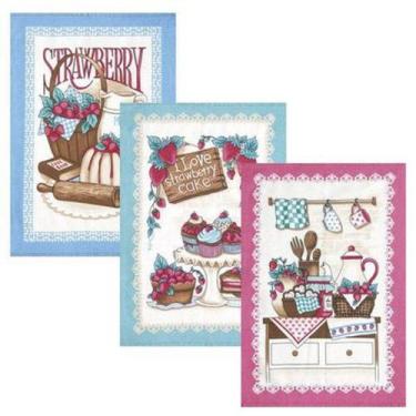 Imagem de Kit Pano Copa Dohler Felpudo Prata Morangos 45x65cm 3 peças