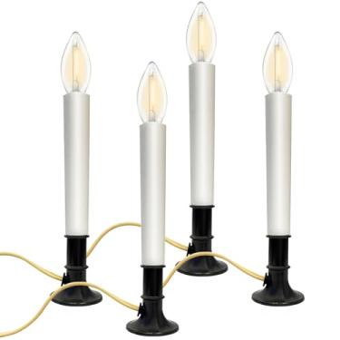 Imagem de Velas elétricas de janela do crepúsculo ao amanhecer com sensor, pacote com 4 luzes de LED para janela de Natal com cabo de marfim, base de níquel, luzes de vela seguras para decoração de casa, brilho