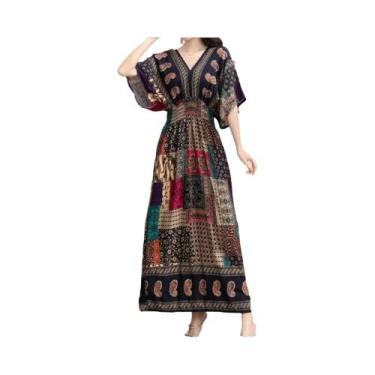 Imagem de Saia Longa Casual Elegante De Verão Com Estampa E Cintura Elástica Em 