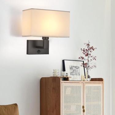 Imagem de Lâmpada de parede LED com interruptor Moderno Minimalista Arandela de Tecido Quadrado Iluminação de Parede de Metal para Sala de Estar Quarto Cabeceira Escadaria (Preto + Branco, Luz Branca)