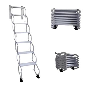 Imagem de Escada retrátil resistente, escadas de sótão dobráveis montadas na parede, escada de teto telescópica portátil para uso interno/externo, capacidade de 299 kg, altura de 300 cm