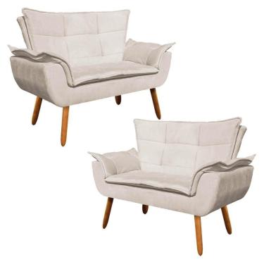 Imagem de Kit 2 Poltronas Namoradeiras Pés Palito 2 Lugares Opla Suede Bege - Ibiza