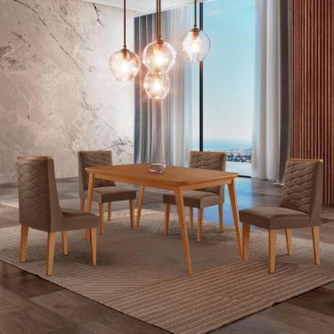 Imagem de Mesa De Jantar Copper 120cm Tampo Mdf 4 Cadeiras Moderna Veludo Marrom/naturalle/naturalle