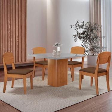 Imagem de Mesa De Jantar Eloise 90cm Tampo Mdf 4 Cadeiras Copper Veludo Marrom/nat/off/serig. Off