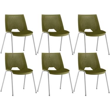 Imagem de Kit 06 Cadeiras Empilhável Fixa Liked F02 Base Aço Cinza Verde - Lyam Decor
