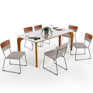 Imagem de Mesa Capri 160cm Off White Nature Com 6 Cadeiras Camel Bege