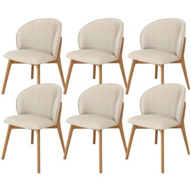 Imagem de Kit 06 Cadeiras De Jantar E Estar Living Estofada Mia L02 Linho Palha - Lyam Decor