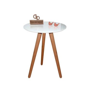 Imagem de Mesa De Canto Pés Palito Amadeirado Com Tampo Vidro 50cm Branco 50cm