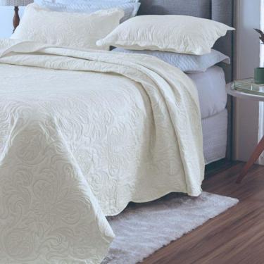 Imagem de Kit Cobre Leito Colcha Basic King 3 Peças Dupla Face Liso Classic - Marfim - 100% Poliéster