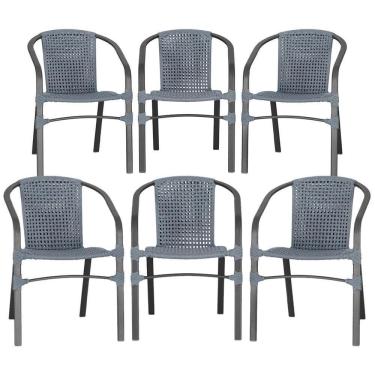 Imagem de 06 Cadeiras Floripa Alumínio Pintura Preta Trama Original Prata