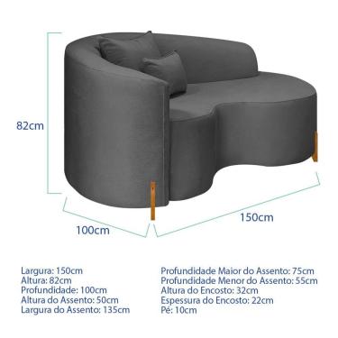 Imagem de Divã Recamier Curvo Sala De Estar Recepção Inglaterra 150cm Pés Madeira Lado Direito Linho Cinza Escuro