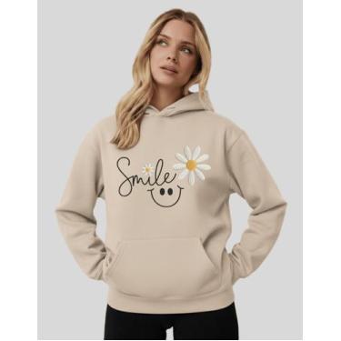 Imagem de Blusa De Frio Feminina Moletom Canguru Smile Flor Casual - MB Sport, B