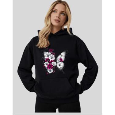 Imagem de Moletom Feminino Blusa De Frio Canguru Borboleta E Flores - MB Sport, 
