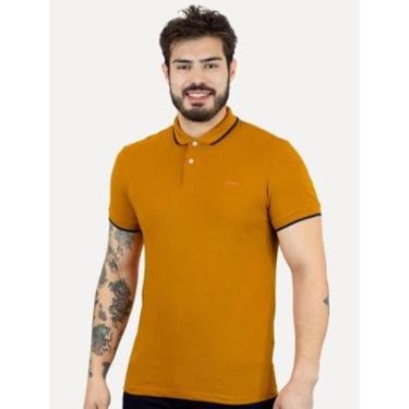 Imagem de Polo Colcci Masculina Piquet Navy Frisos Orange Logo Amarelo Escuro-Masculino