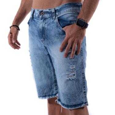 Imagem de Bermuda Jeans Short Destroyed Desfiada Rasgada Marav's Visual Versátil-Masculino