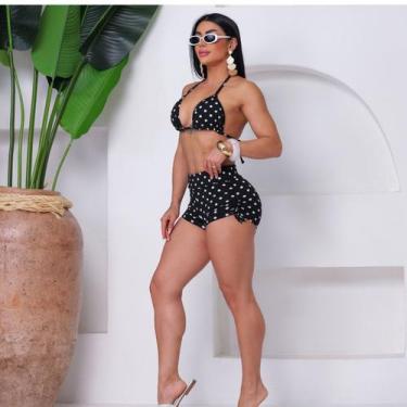 Imagem de Biquíni Feminino Cortininha e Short Cós Alto Estampa de Poá - KICKOFF,