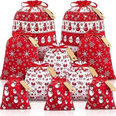 Imagem de Conjunto de sacolas de presente de Natal com cordão, tecido tricotado,