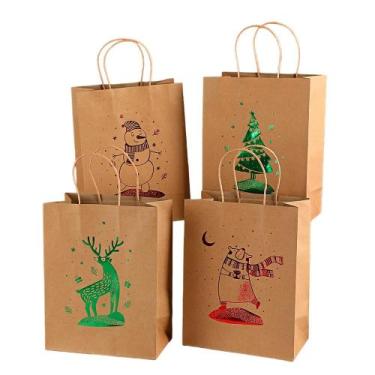 Imagem de Conjunto de sacolas de presente de Natal Kraft Snowman & Tree Prints 1