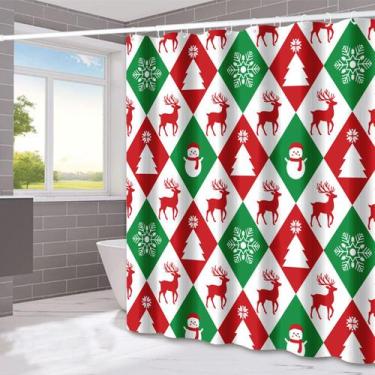 Imagem de Cortina de chuveiro de Natal vermelha verde poliéster 180x200cm - yiwe