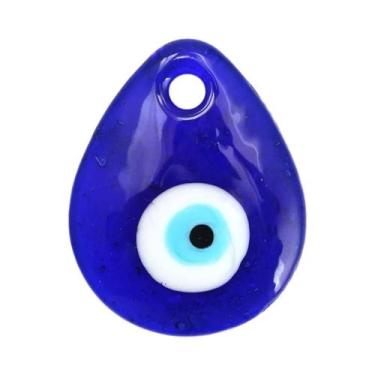 Imagem de Pingente Redondo De Vidro Azul Com Mão De Hamsá, Coração E Estrela Par