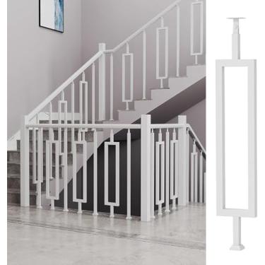 Imagem de Balaústres de ferro forjado de escada contemporânea, pacote com 1/4/5/8/10 eixos de trilhos de metal vazado branco para varanda ao ar livre deck pátio trilhos de concreto/madeira, kits de parafusos, A