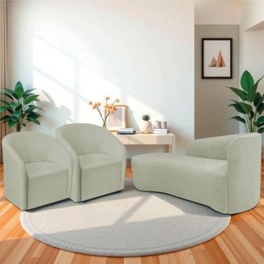 Imagem de Kit Sofá Curvo França 160cm L.e E 2 Poltronas Luiza Max Conforto, Elegância E Design Moderno Bouclé Verde Oliva