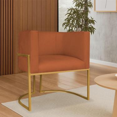 Imagem de Poltrona Dália Luxo Moderna Estofada Design Sofisticado Com Base De Ferro Dourado Suede Terracota