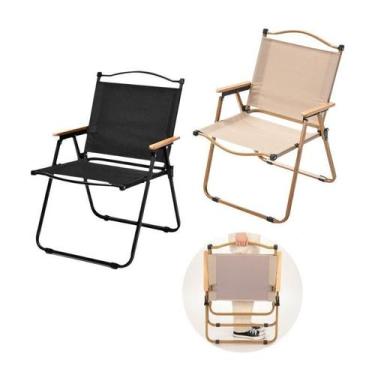 Imagem de Cadeira Camping Dobrável Com Braços De Madeira Até 120 Kilos - Top Rio