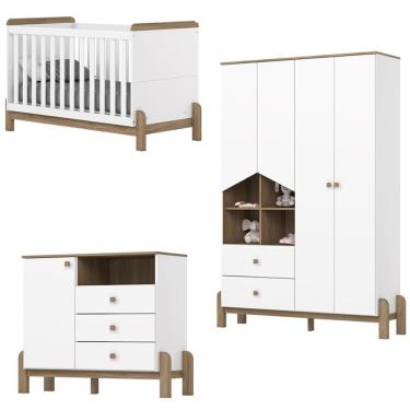 Imagem de Quarto Infantil 3 Pecas Berco Mini Cama Ternura Branco Jequitiba Hp Henn