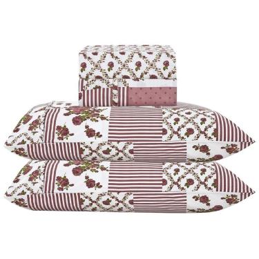 Imagem de Jogo De Lençol Lislie Queen 4 Peças Micropercal 300 Fios Estampado Floral - Patchwork Malva - 100% Poliéster