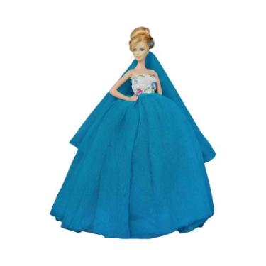 Imagem de Conjunto De Vestido De Casamento Rosa E Véu De Renda Para Boneca De 11