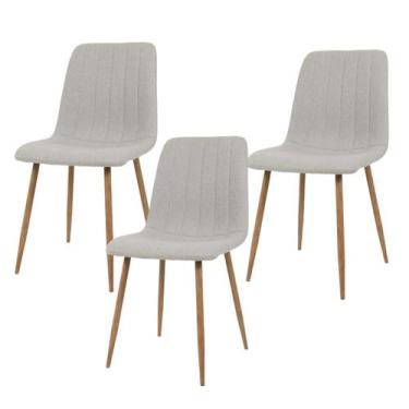 Imagem de Kit 3 Cadeiras de Jantar Kendra Cinza Estofada Anatômica com Pés em Me