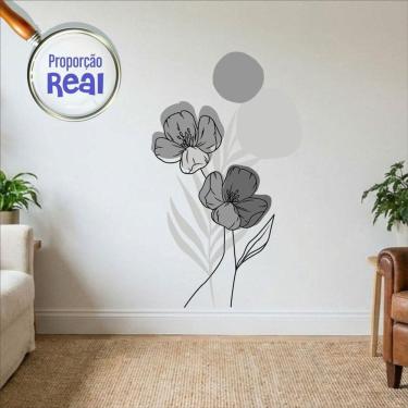 Imagem de Adesivo Floral Boho Cinza Estilo Nórdico 70x120 Minimalista Abstrato