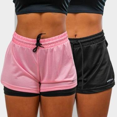 Imagem de Kit 2 Short 2 em 1 Feminino Dryfit Academia Bermuda Dupla Para Treino 