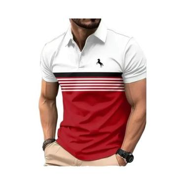 Imagem de Camisa Polo Masculina Estilo Esportivo De Manga Curta Com Estampa 3D D