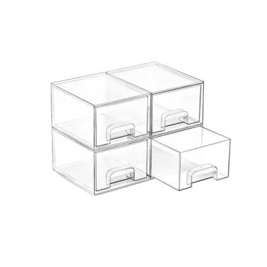 Imagem de Vtopmart Pacote com 4 gavetas pequenas e empilháveis transparentes, organizador de maquiagem de banheiro, caixas de armazenamento de plástico para penteadeira, embaixo da pia, armários de cozinha