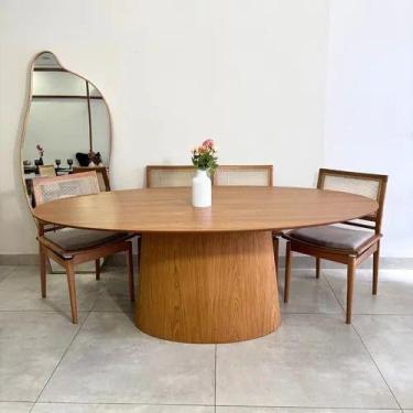 Imagem de Mesa cone oval 1,60x0,90 tampo madeira base frejó - O REI DAS POLTRONA
