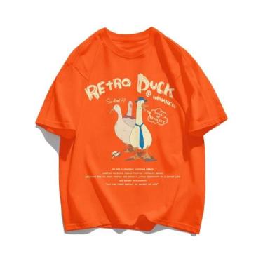Imagem de Camisetas De Algodão Com Estampa De Pato Retro Para Homens, Soltas E R