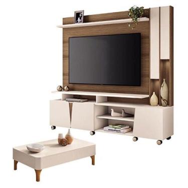 Imagem de Estante Home Theater Virtus Castanho Off White Com Mesa De Centro Liz 
