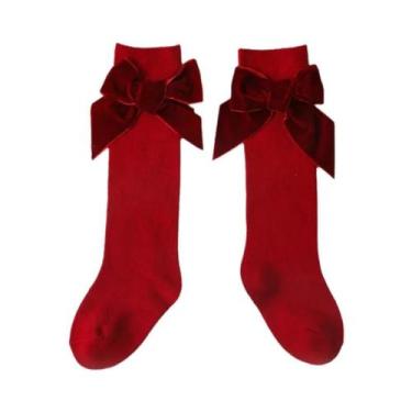 Imagem de Meias De Algodão Para Meninas Com Laço De Natal Até O Joelho, Inverno 
