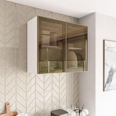 Imagem de Armário Aéreo Cozinha Amara 2 Portas com Vidro Branco/Fume - Politorno