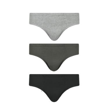 Imagem de Kit 3 Cuecas Slip Adulto Algodão Selene 11910, Preto, Chumbo, Mescla, 