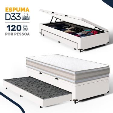 Imagem de Cama Box Baú com Colchão de Espuma D33 Double Face Territory Hellen + Auxiliar Solteiro 88cm