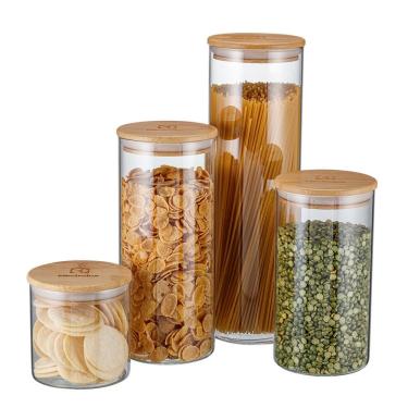 Imagem de Jogo De Potes Transparente Em Vidro E Tampa Em Bambu Com 04 Peças - Electrolux