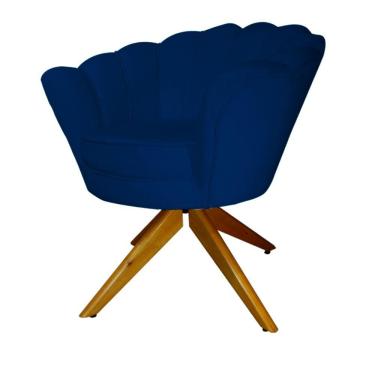 Imagem de Kit 2 Poltronas Estofada Com Base Giratória de Madeira Pétala Suede Azul Marinho - LM DECOR