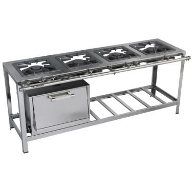 Imagem de Fogão Industrial Stori Premium 4 Bocas 40x40 Em Linha Com Forno M12 Aço Inox 430 Metalmaq