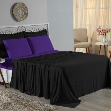 Imagem de Jogo de Cama Casal Viúva Nobre 4 Peças Malha 100% Algodão - Preto / Ro