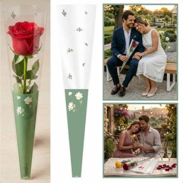 Imagem de Embalagem Cone Flor Botão Rosa Manga Lembrancinha 100 unid Modelo:DAIS